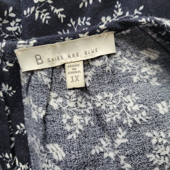 Skies Are Blue Womens Top 1X Plus 3/4 Sleeve Blue Floral Sash Keyhole FLO133E - Picture 8 of 10